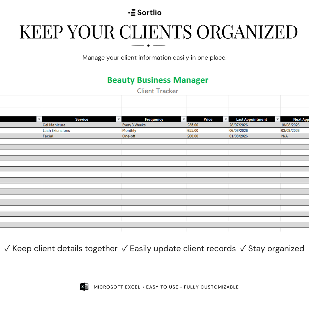 Beauty Business Management Excel Spreadsheet
