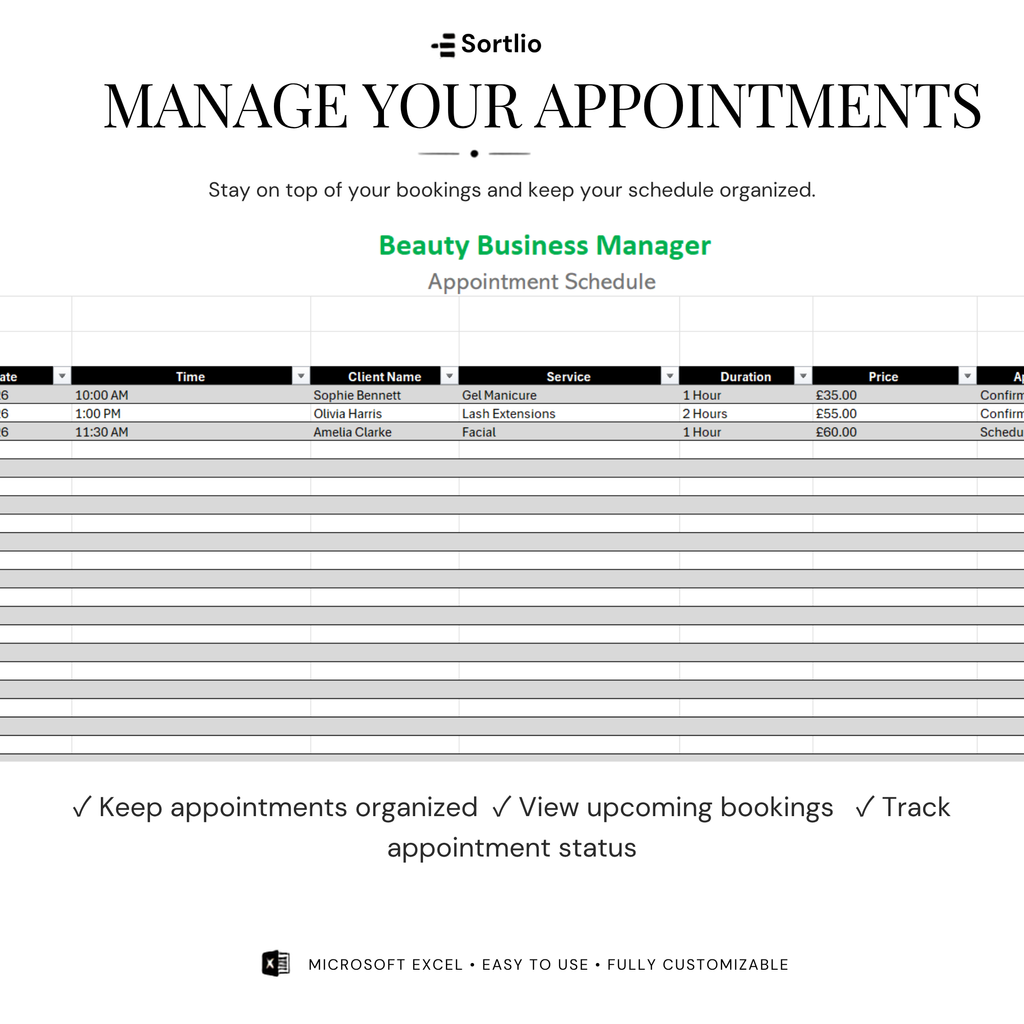 Beauty Business Management Excel Spreadsheet