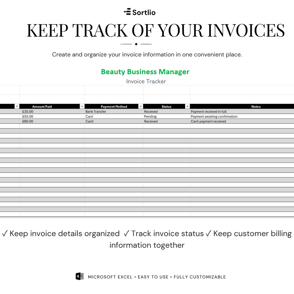 Beauty Business Management Excel Spreadsheet