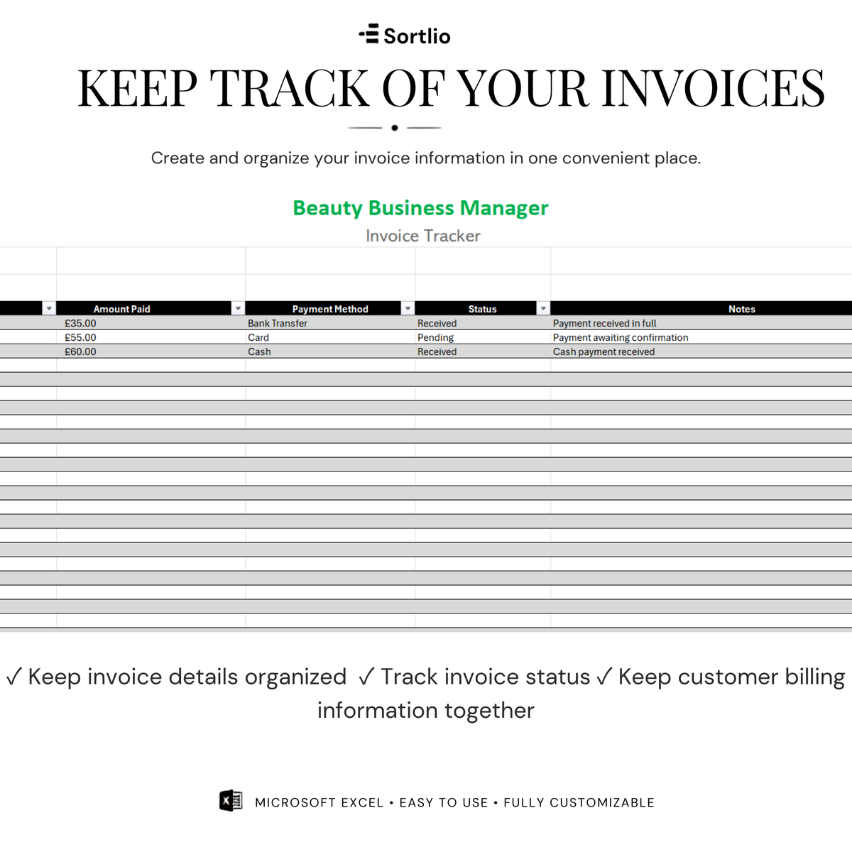Beauty Business Management Excel Spreadsheet