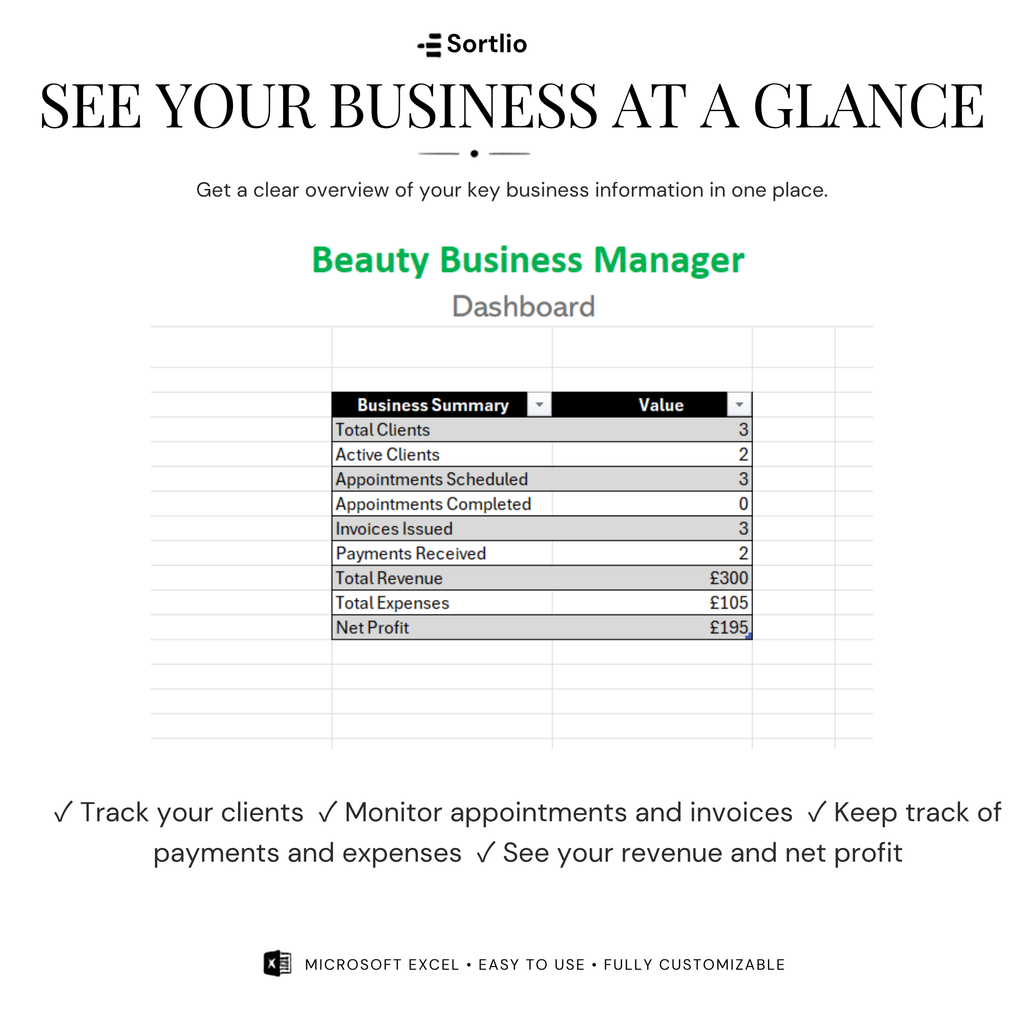 Beauty Business Management Excel Spreadsheet