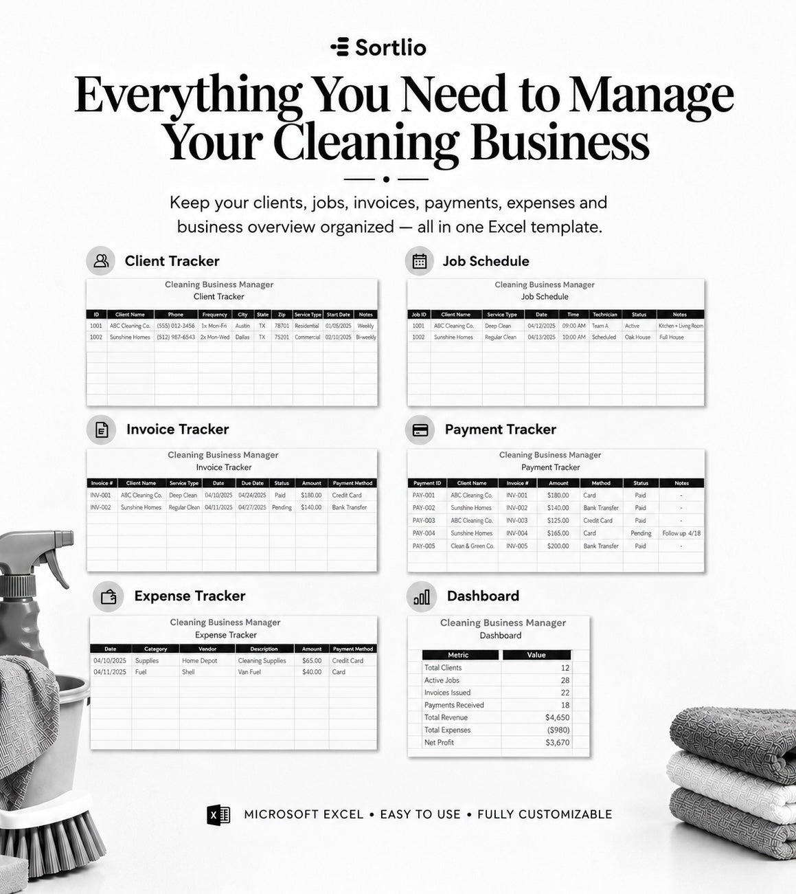 Cleaning Business Management Excel Spreadsheet