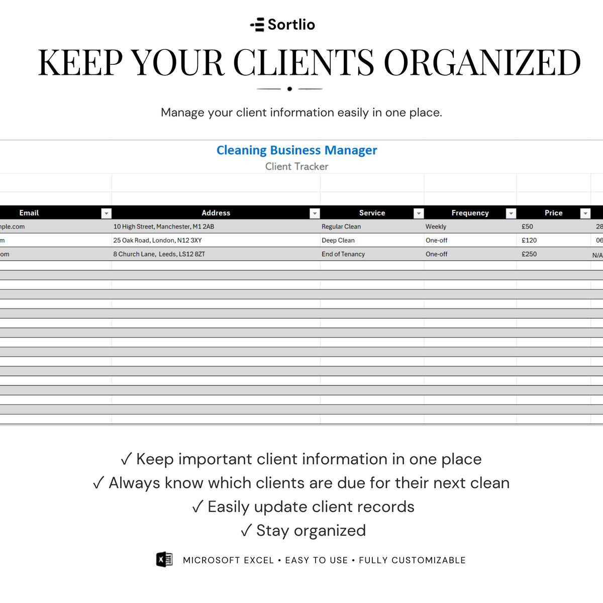 Cleaning Business Management Excel Spreadsheet