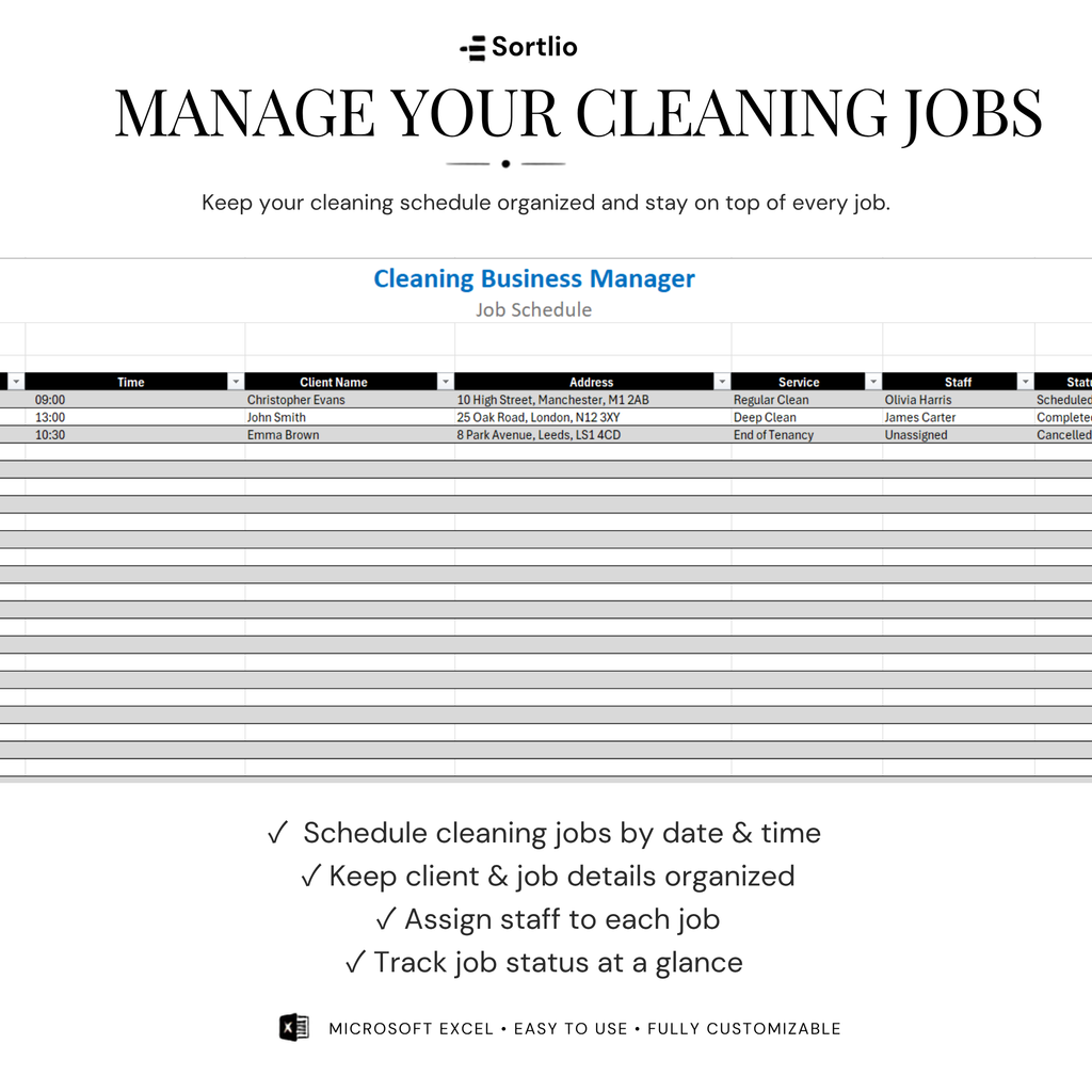 Cleaning Business Management Excel Spreadsheet