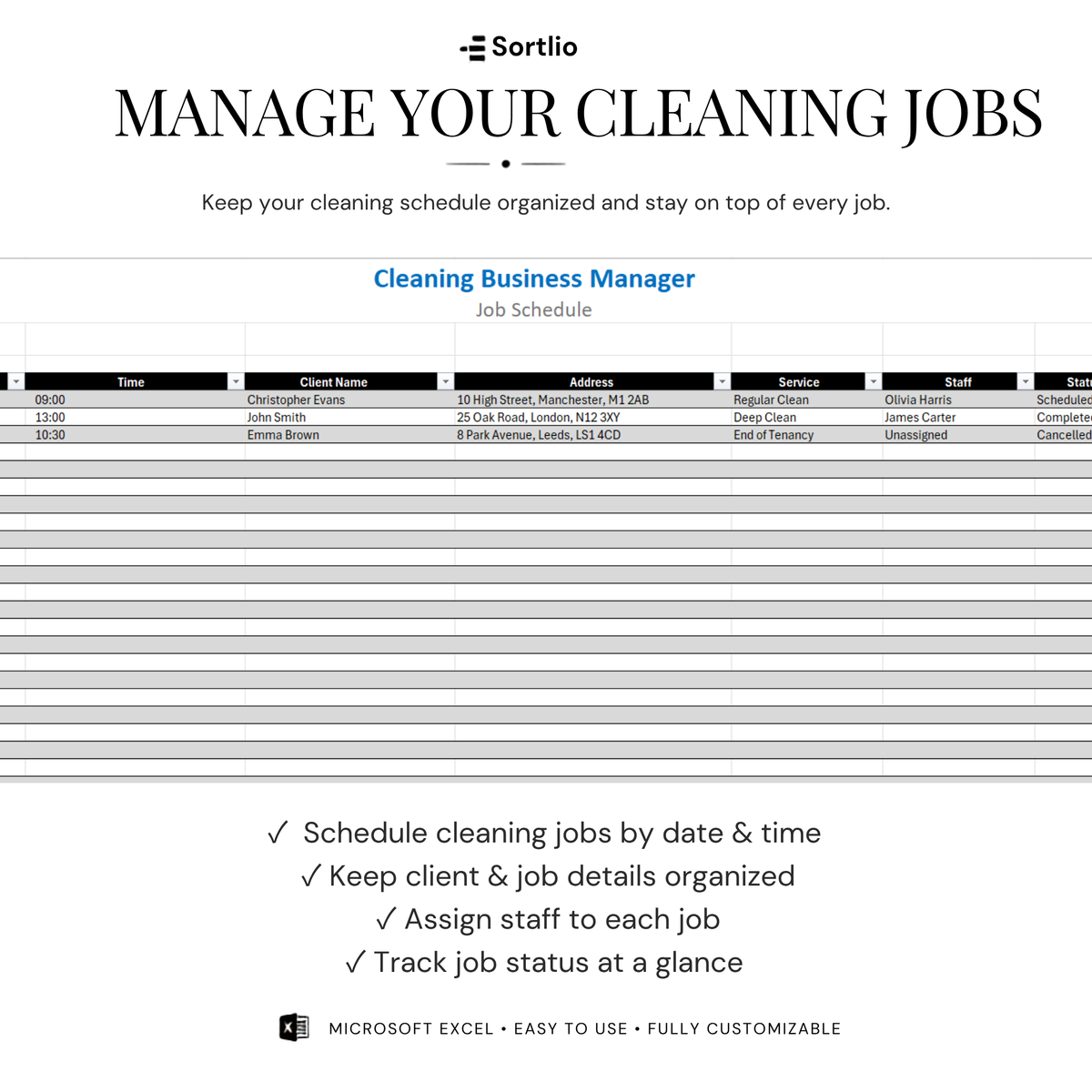 Cleaning Business Management Excel Spreadsheet