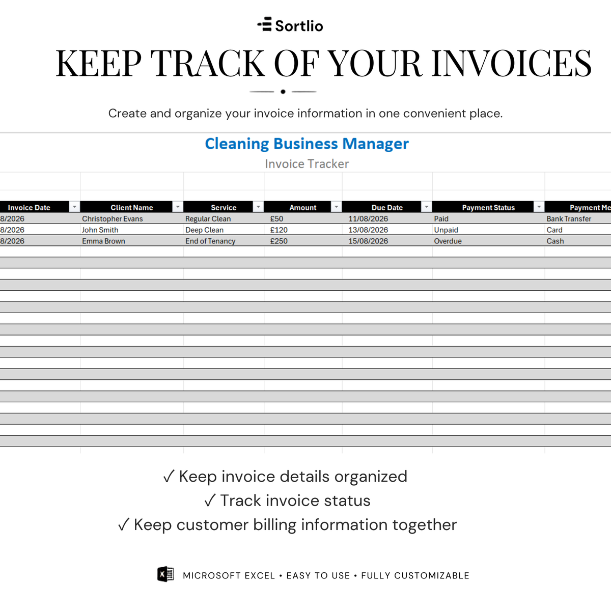 Cleaning Business Management Excel Spreadsheet