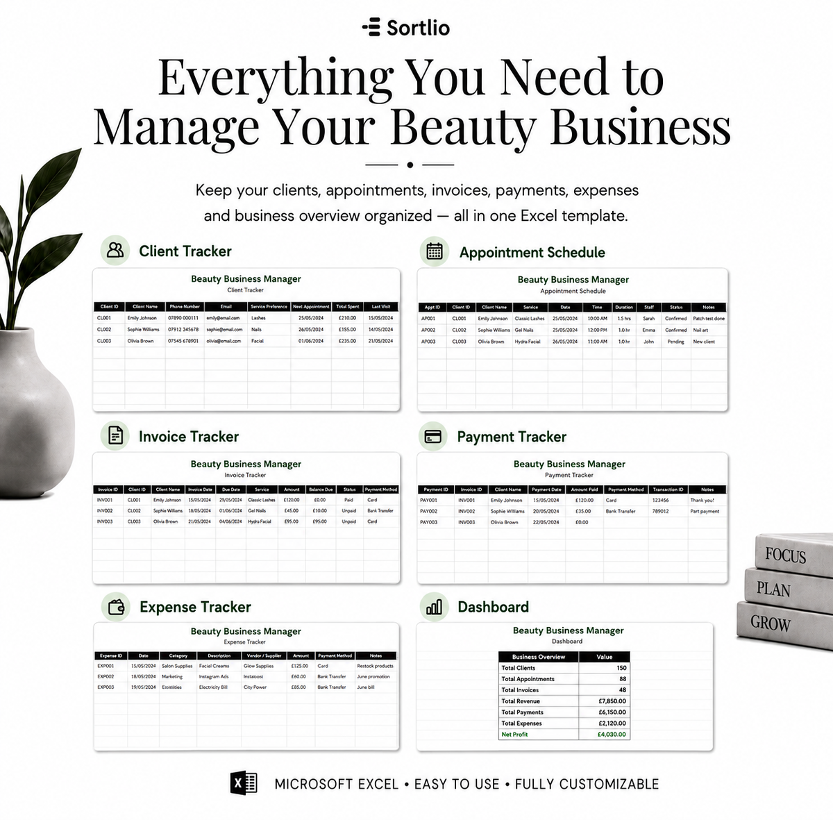 Beauty Business Management Excel Spreadsheet